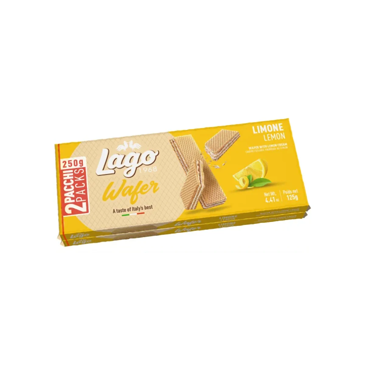 Официална опаковка Lago Класически вафли – лимон, 250 г · 2 × 125g, артикул 119