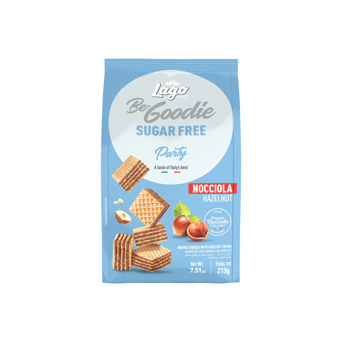Официална опаковка Lago Be-Goodie Party без захар – лешник, 213 г, артикул 246