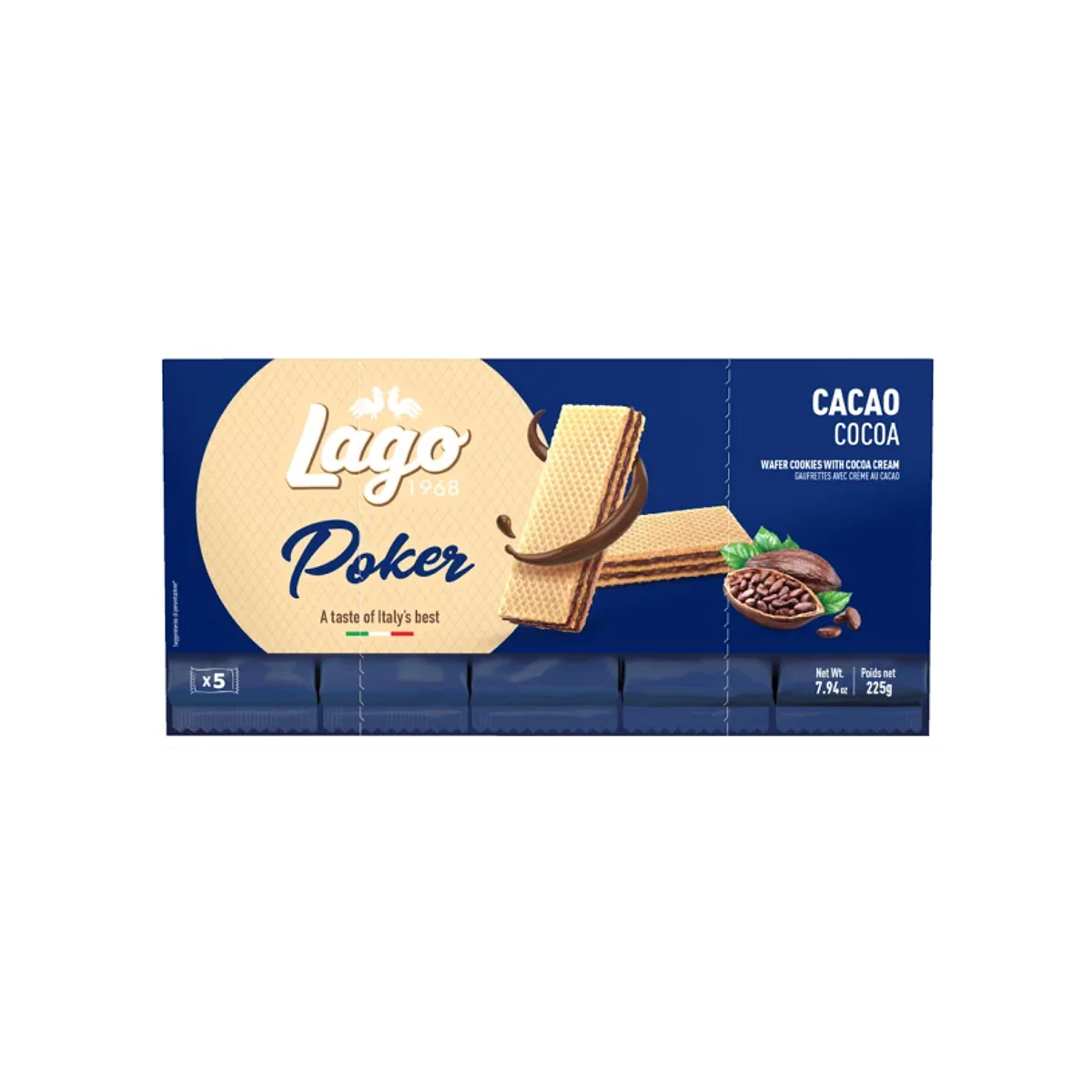 Официална опаковка Lago Poker – какао, 225 г · 5 × 45g, артикул 300
