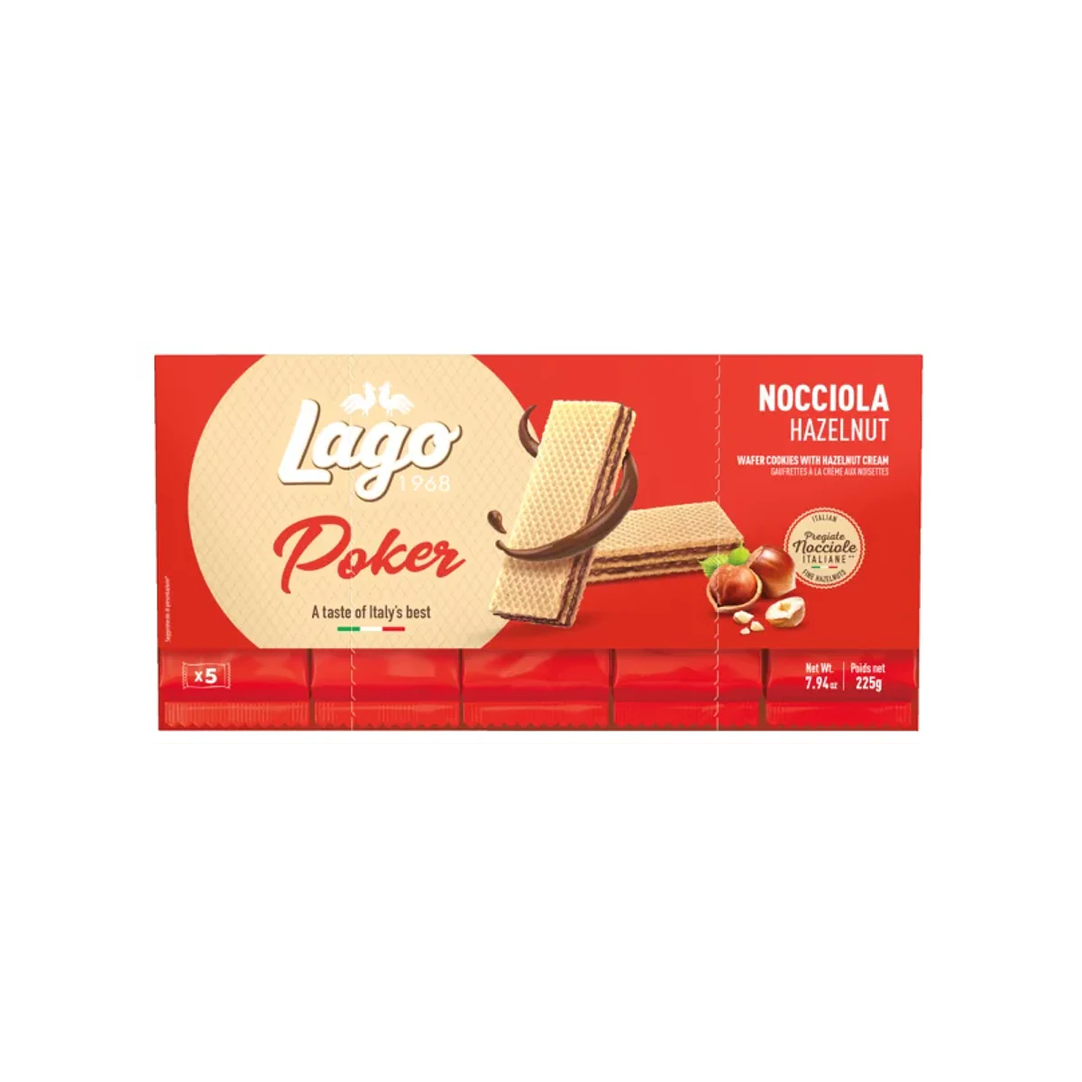 Официална опаковка Lago Poker – лешник, 225 г · 5 × 45g, артикул 301