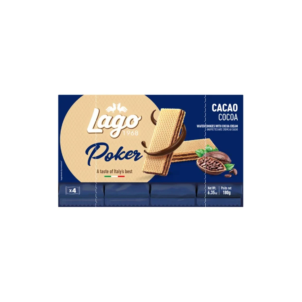 Официална опаковка Lago Poker – какао, 180 г · 4 × 45g, артикул 305