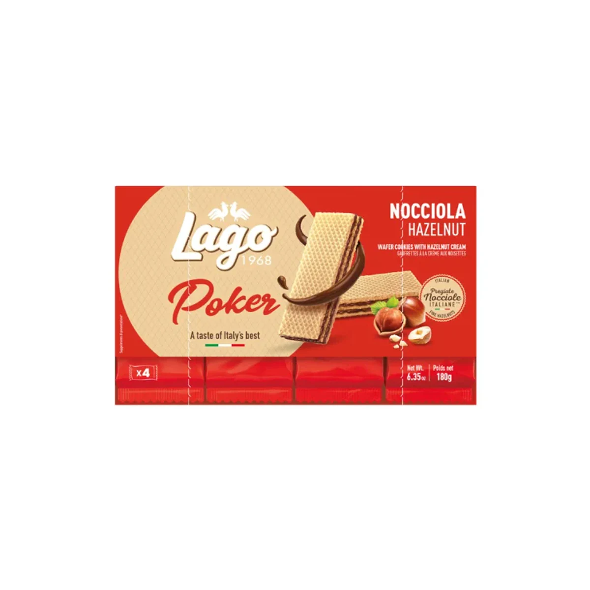 Официална опаковка Lago Poker – лешник, 180 г · 4 × 45g, артикул 306
