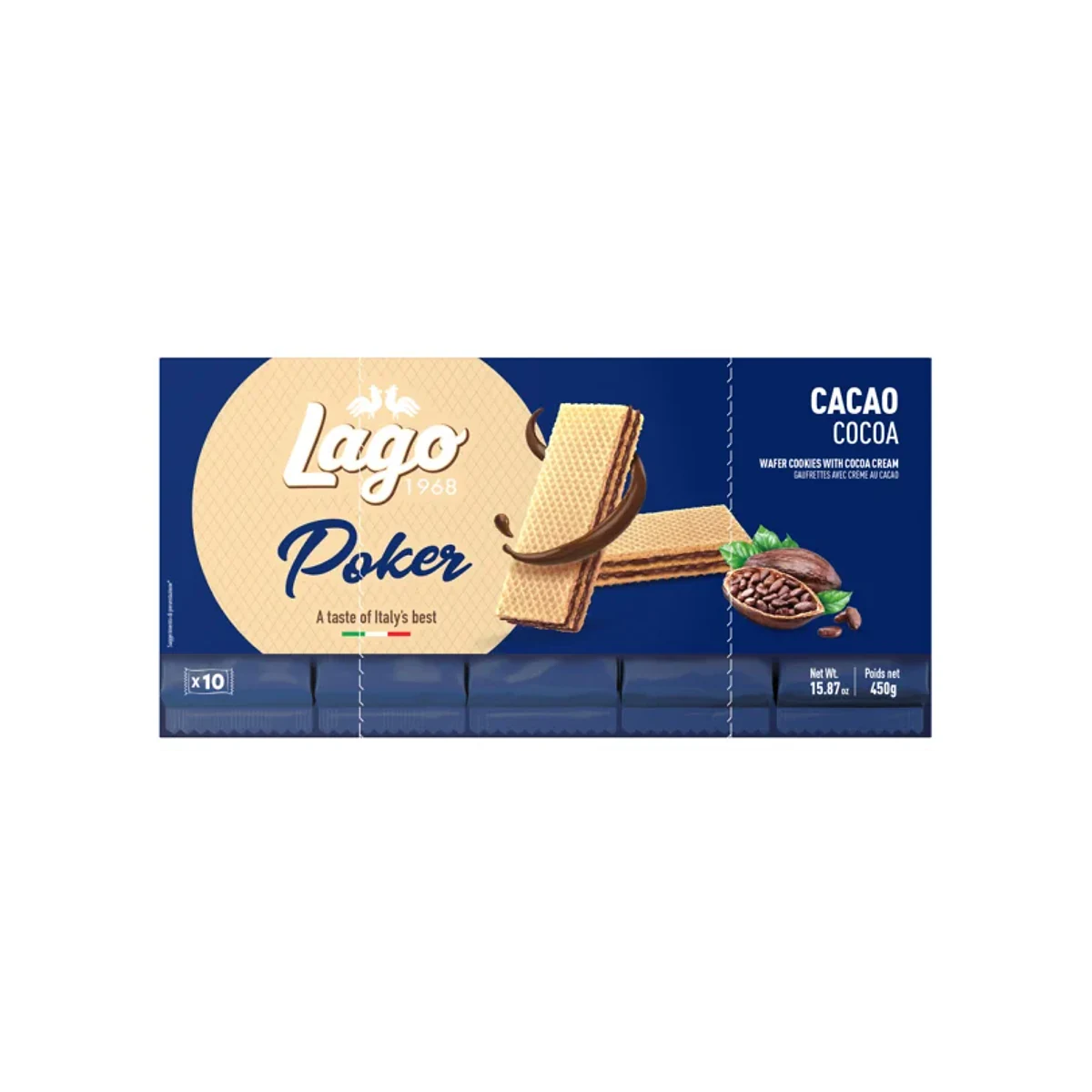 Официална опаковка Lago Poker – какао, 450 г · 10 × 45g, артикул 310