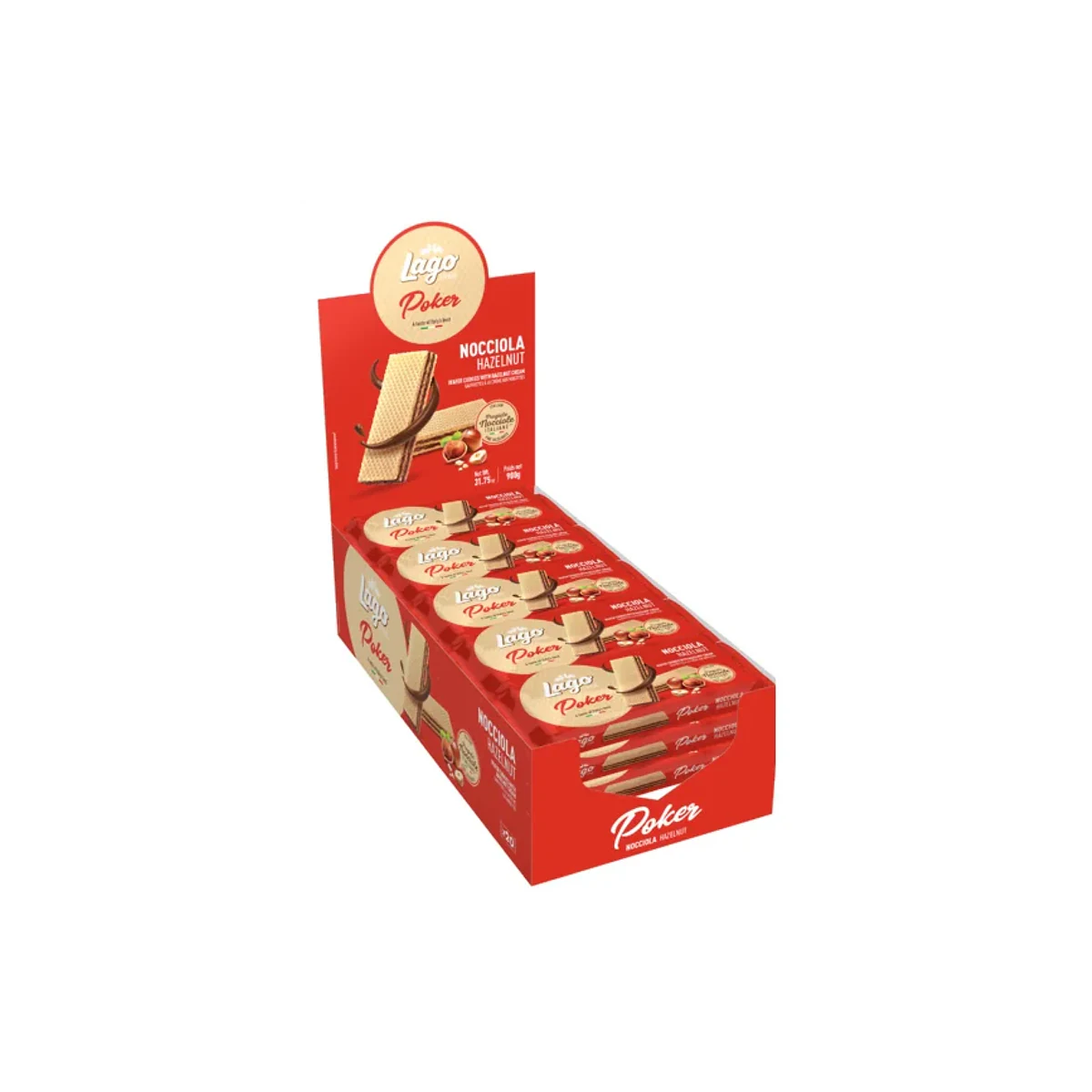 Официална опаковка Lago Poker – лешник, 900 г · 20 × 45g, артикул 321
