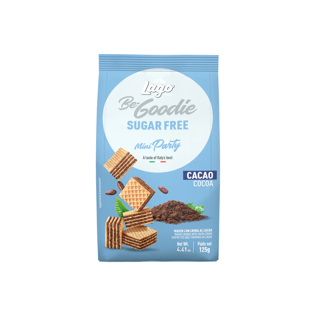 Официална опаковка Lago Be-Goodie Party без захар – какао, 125 г, артикул 360