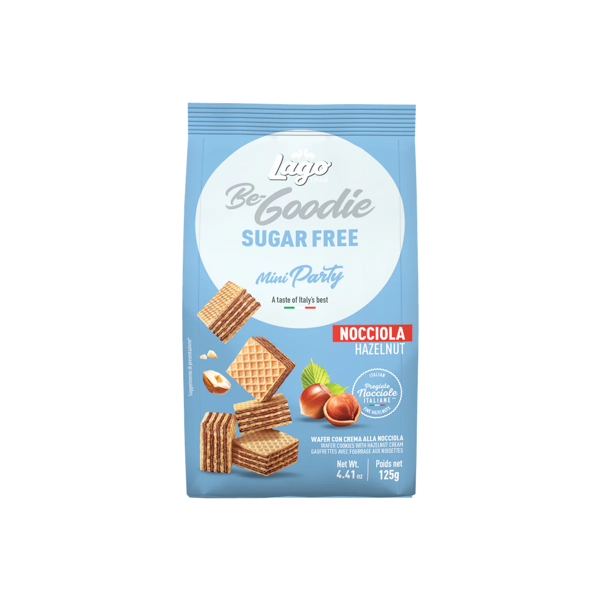 Официална опаковка Lago Be-Goodie Party без захар – лешник, 125 г, артикул 361