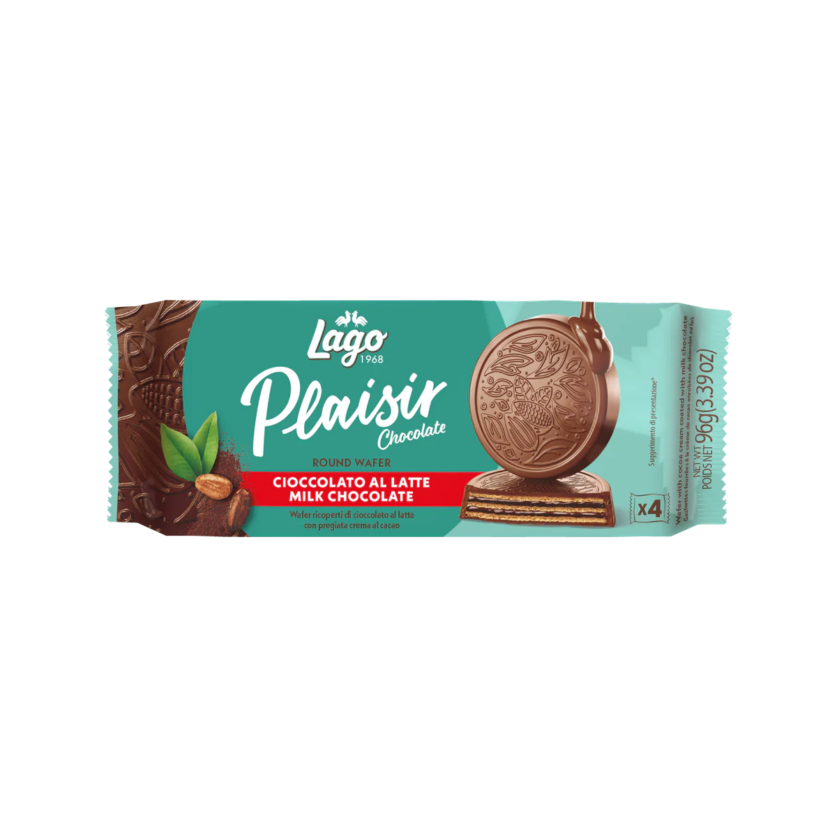 Официална опаковка Lago Plaisir Round Wafer – млечен шоколад, 96 г, артикул 469