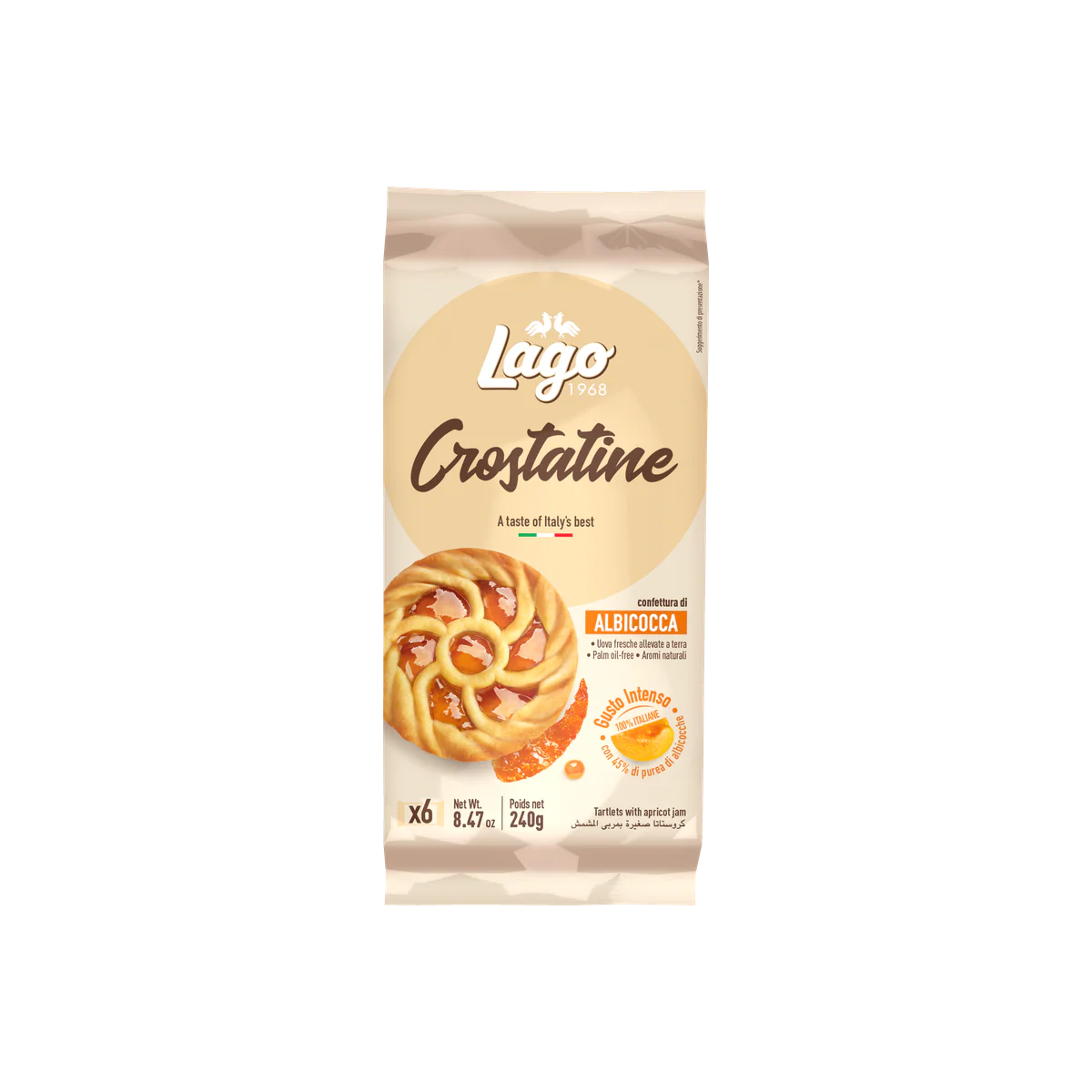 Официална опаковка Lago Crostatine – кайсия, 240 г · 6 × 40g, артикул R3720