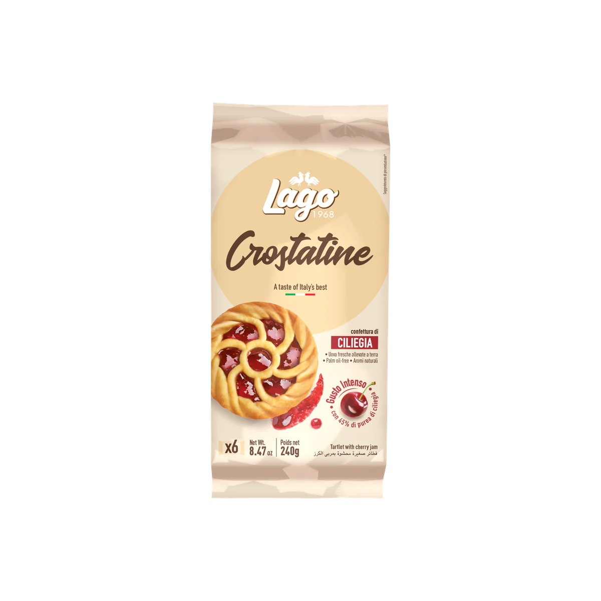 Официална опаковка Lago Crostatine – череша, 240 г · 6 × 40g, артикул R3721
