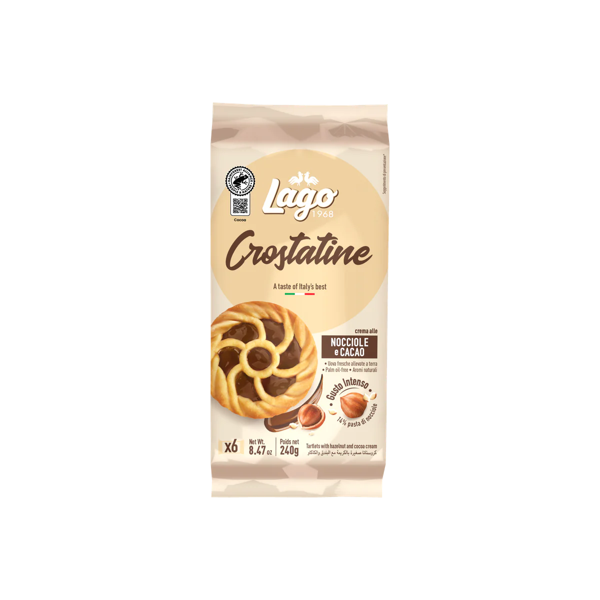 Официална опаковка Lago Crostatine – какао, 240 г · 6 × 40g, артикул R3722