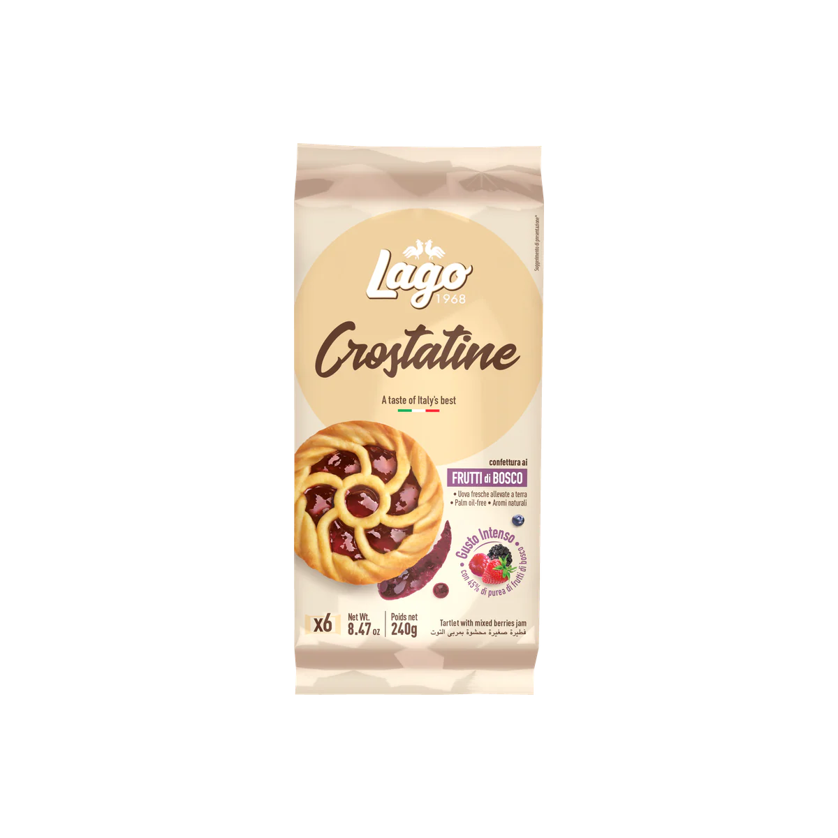 Официална опаковка Lago Crostatine – горски плодове, 240 г · 6 × 40g, артикул R3723