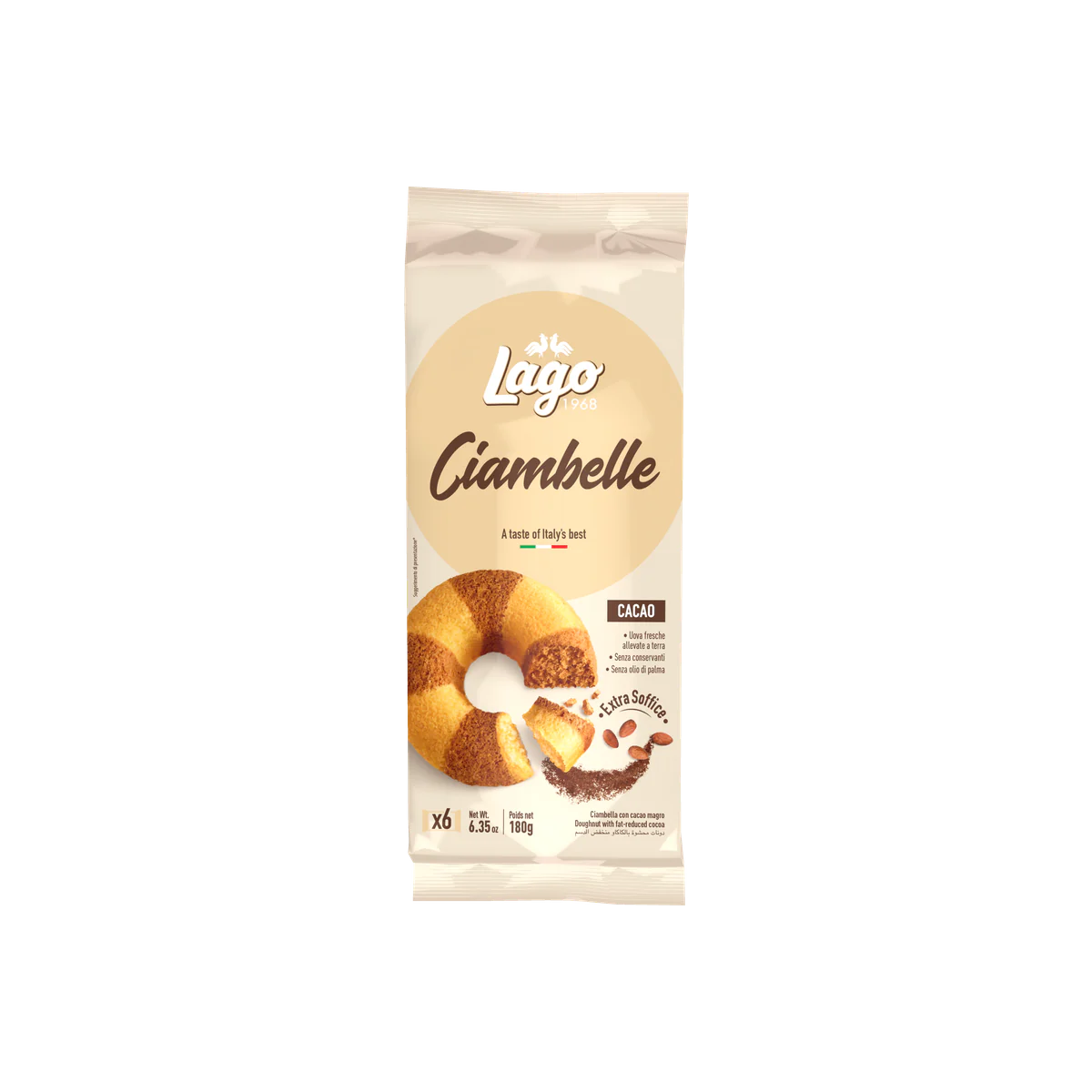 Официална опаковка Lago Ciambelle – какао, 180 г · 6 × 30g, артикул R3821