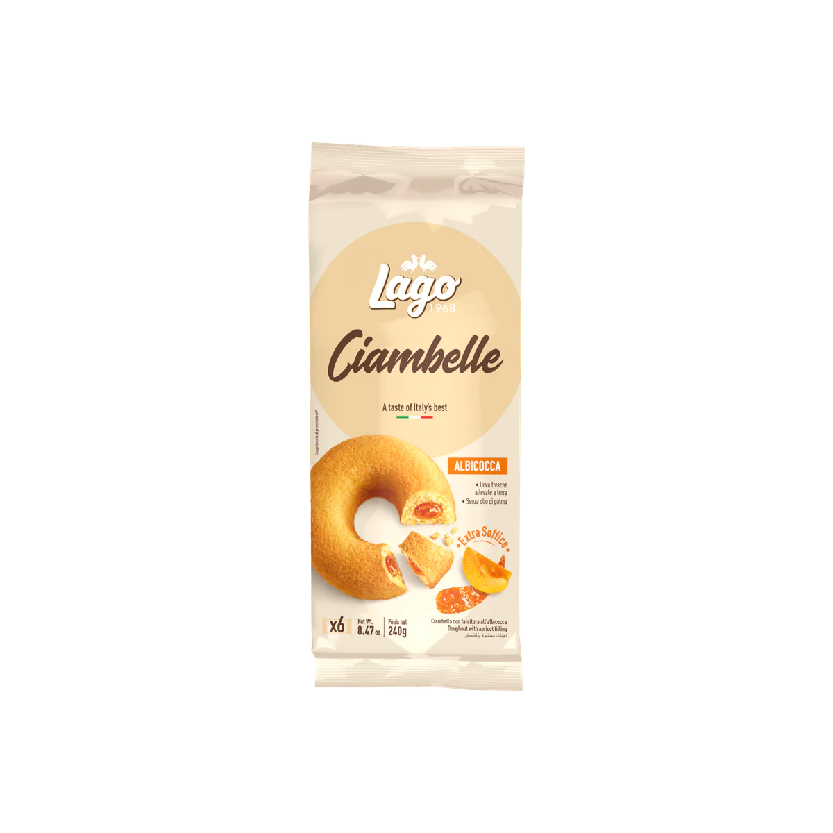 Официална опаковка Lago Ciambelle – кайсия, 240 г · 6 × 40g, артикул R3824