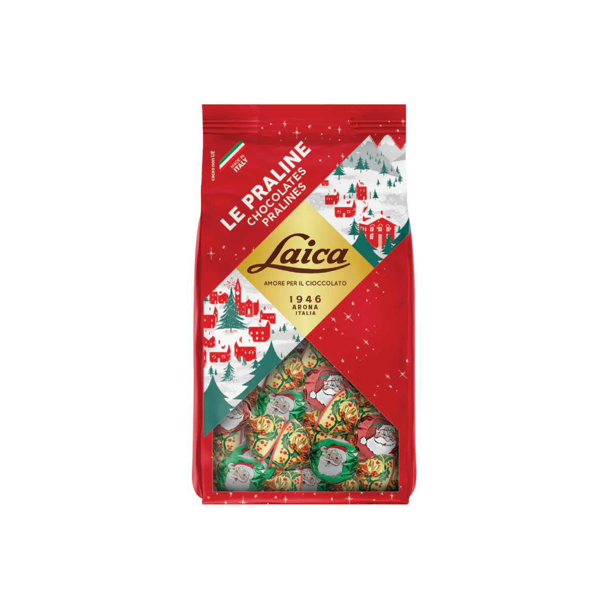 Официална опаковка Laica Коледни фигурки от млечен шоколад с лешник, 250 g, артикул N6572