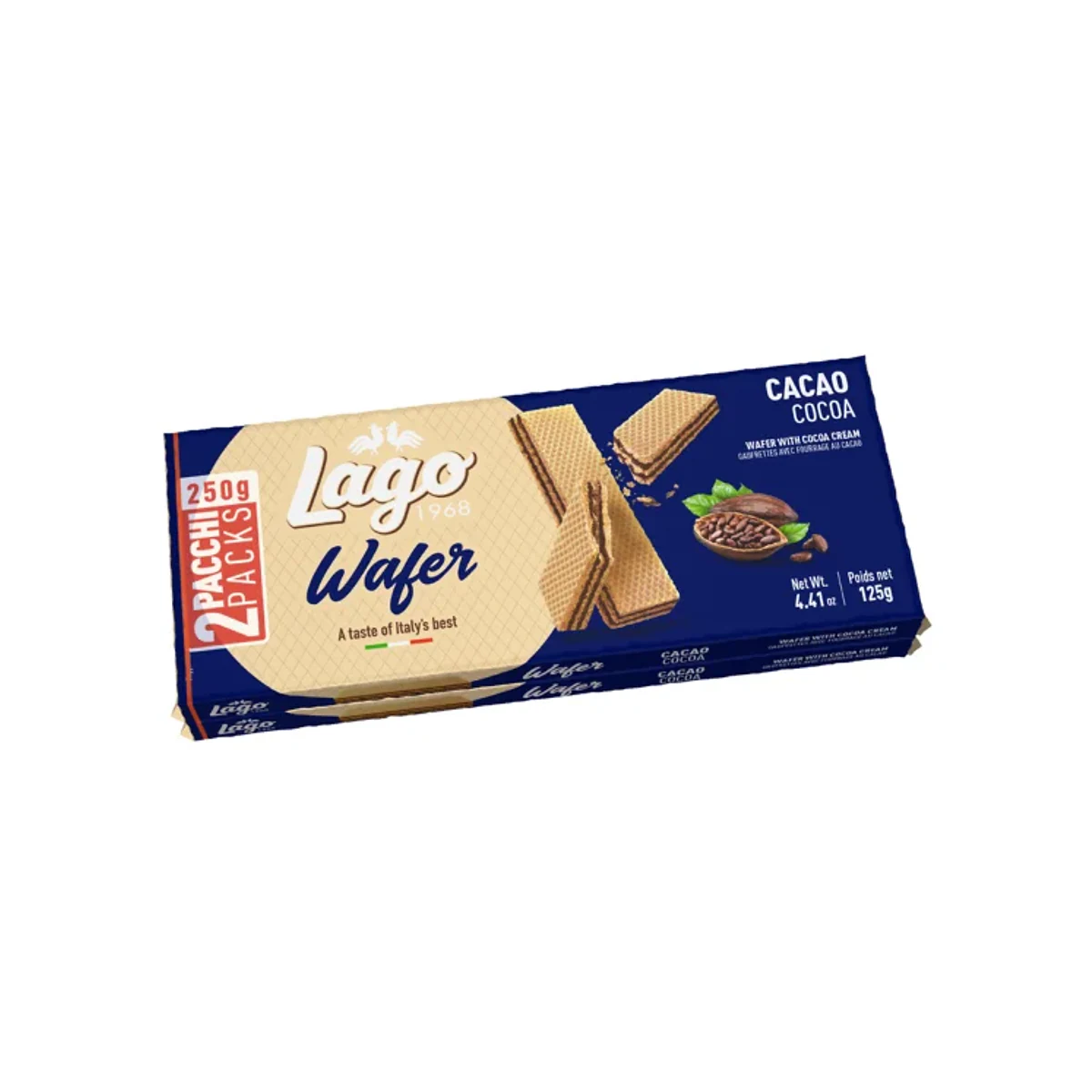Официална опаковка Lago Класически вафли – какао, 250 г · 2 × 125g, артикул 116