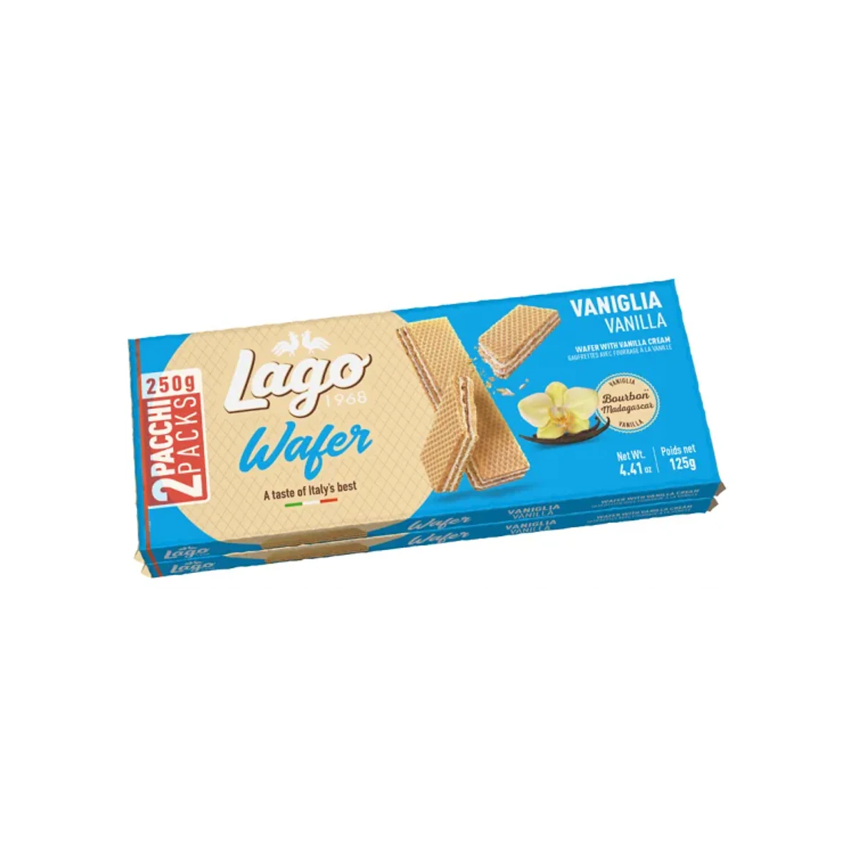 Официална опаковка Lago Класически вафли – ванилия, 250 г · 2 × 125g, артикул 118