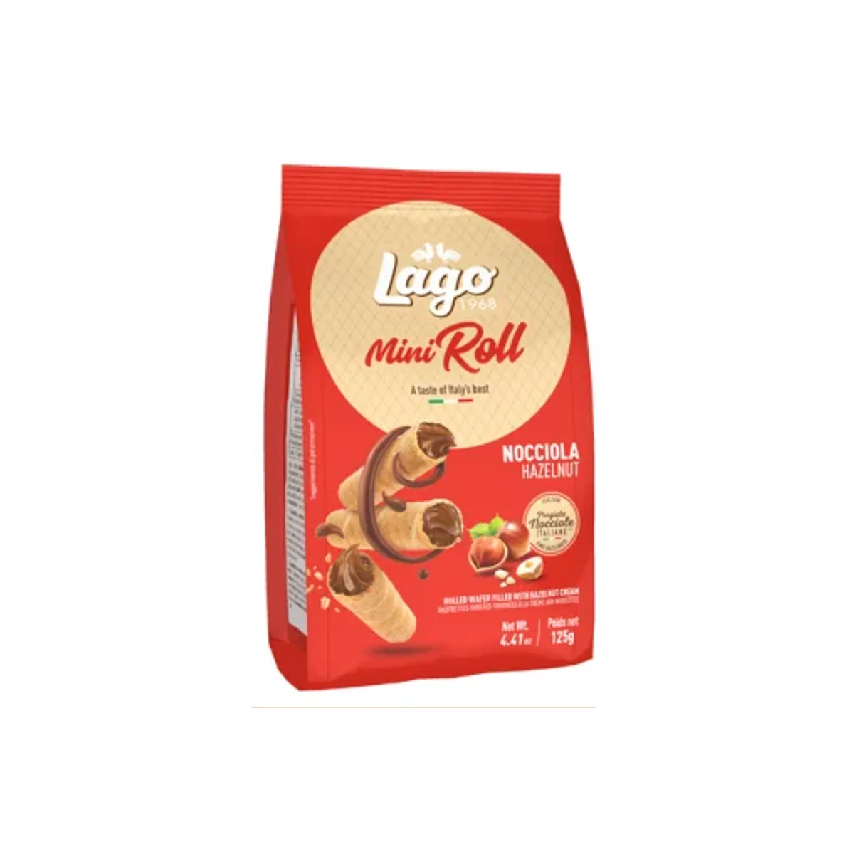 Официална опаковка Lago Mini Roll – лешник, 125 г, артикул 551