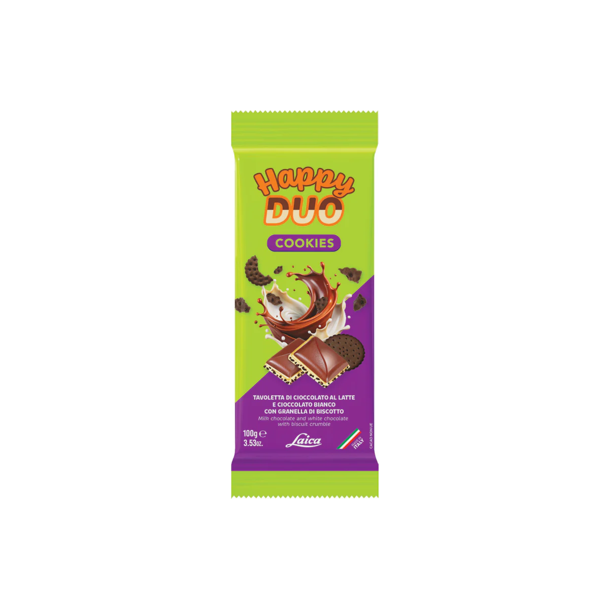 Официална опаковка Laica Happy Duo – плочка от бял шоколад, 100 g, артикул C6552